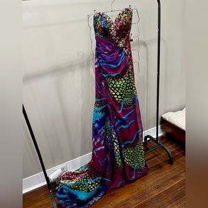 Rush multicolor sequin cheetah prom gown size 0